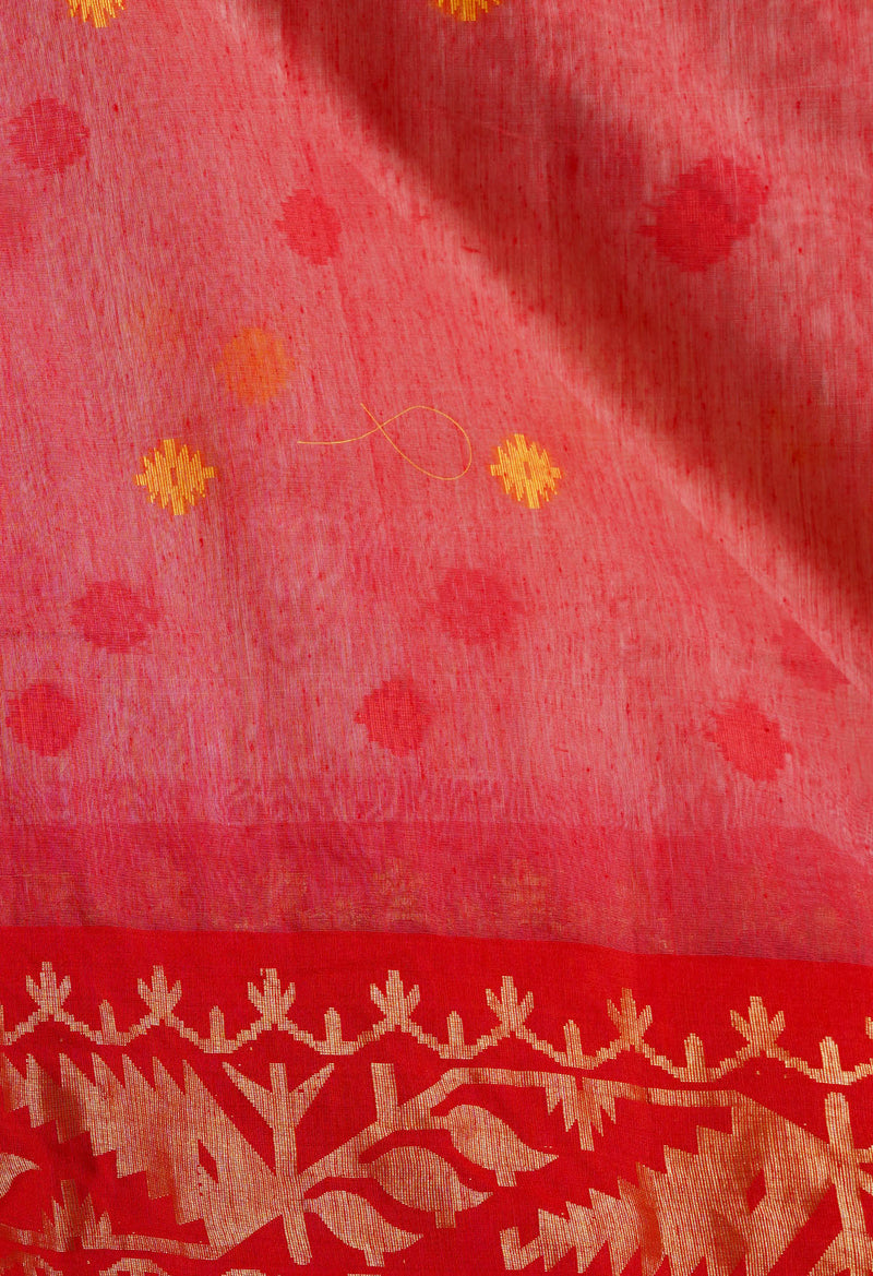 White Pure Handloom Jamdhani Bengal Sico Saree-UNM69408