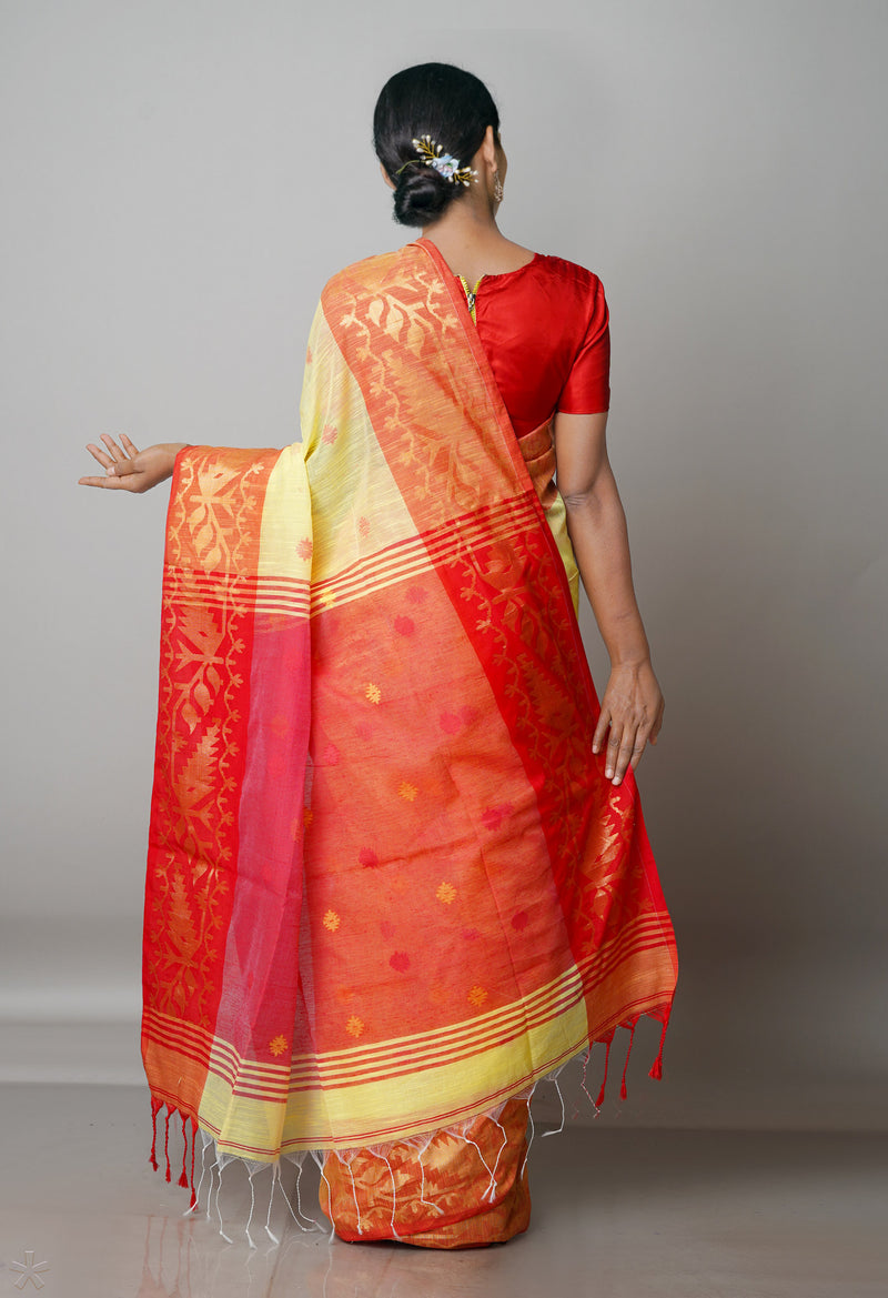 Light Mehendi Green Pure Handloom Jamdhani Bengal Sico Saree-UNM69409