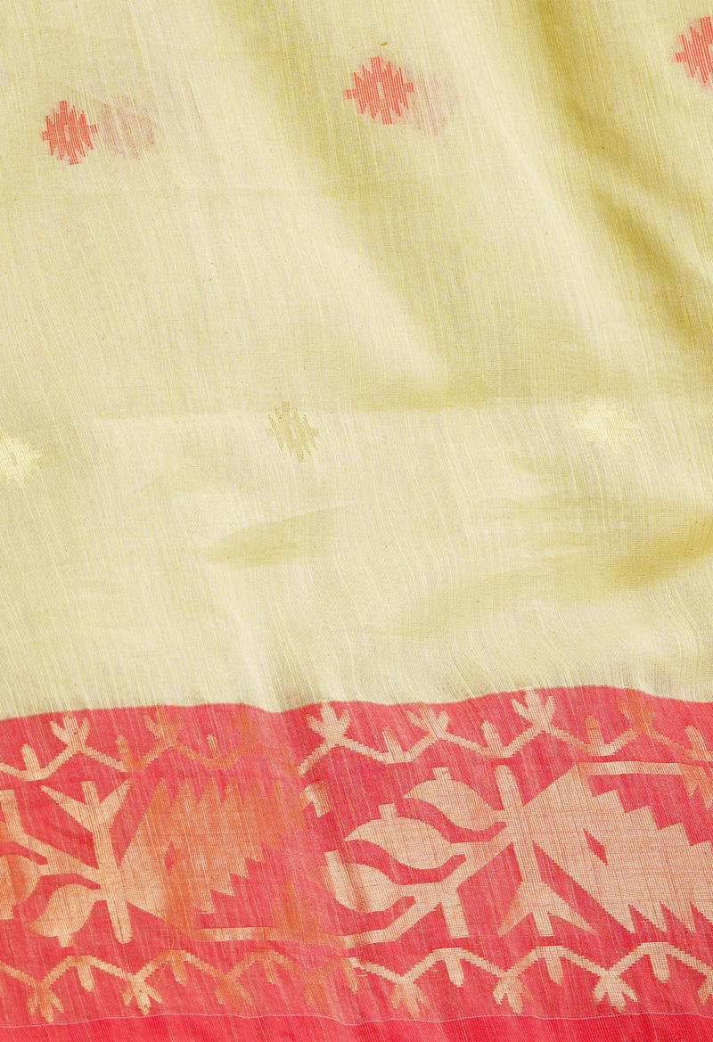 Light Mehendi Green Pure Handloom Jamdhani Bengal Sico Saree-UNM69409