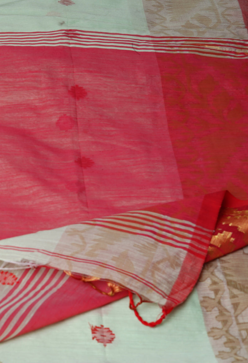 Pastel Green Pure Handloom Jamdhani Bengal Sico Saree-UNM69412