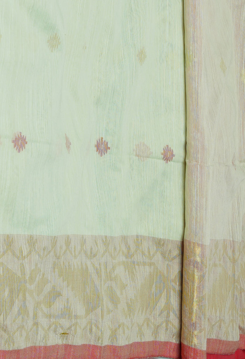 Pastel Green Pure Handloom Jamdhani Bengal Sico Saree-UNM69412