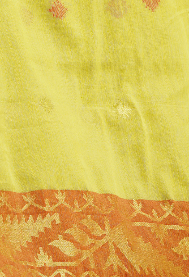 Light Yellow Pure Handloom Jamdhani Bengal Sico Saree-UNM69414