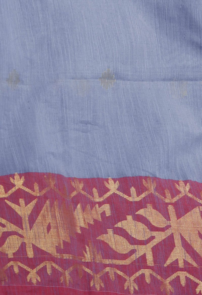 Light Blue Pure Handloom Jamdhani Bengal Sico Saree-UNM69415