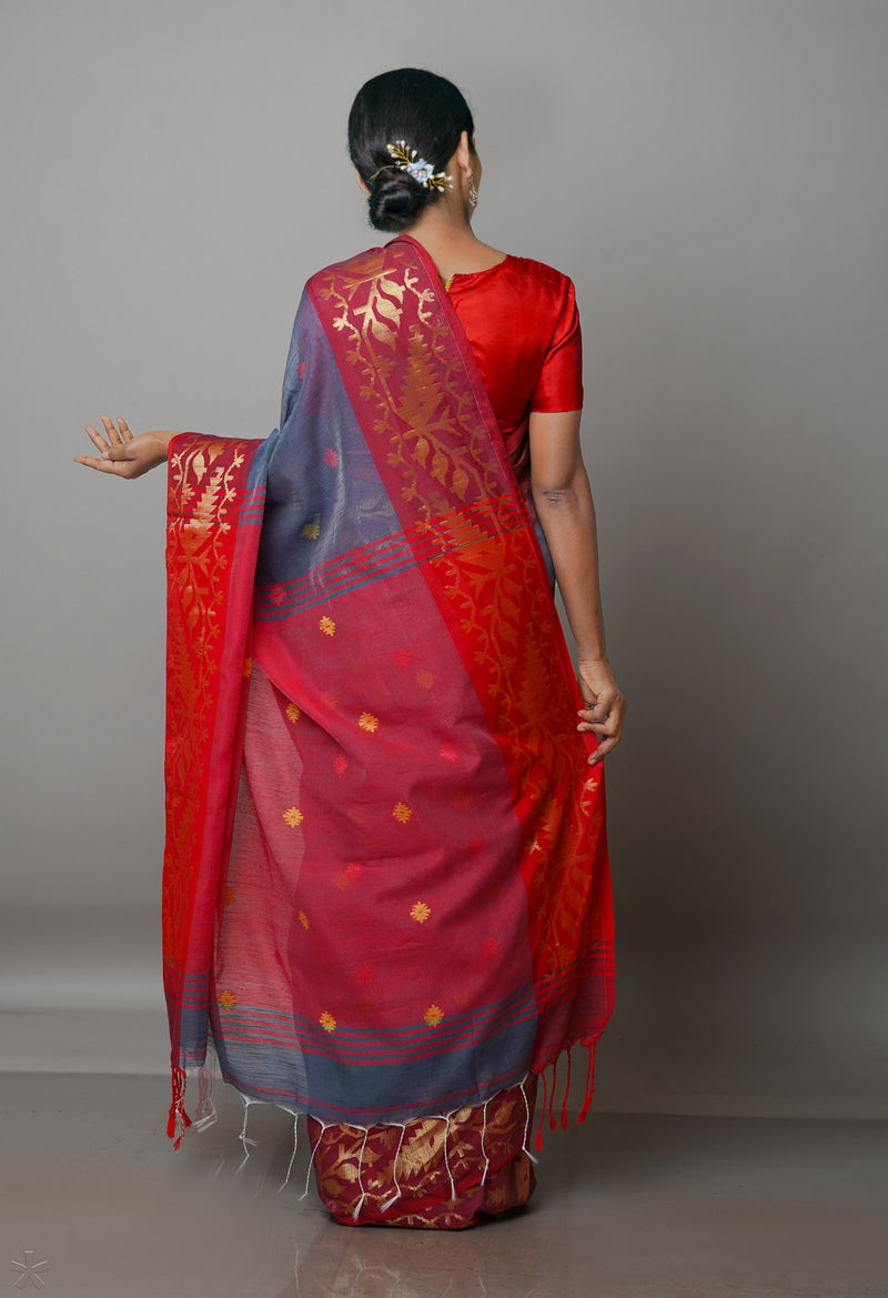 Grey Pure Handloom Jamdhani Bengal Sico Saree-UNM69417
