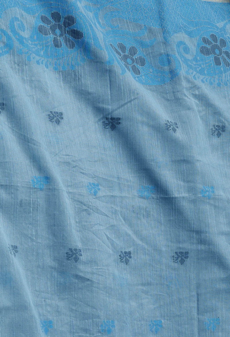 Bluish Grey Pure Handloom Jamdhani Bengal Sico Saree-UNM69419