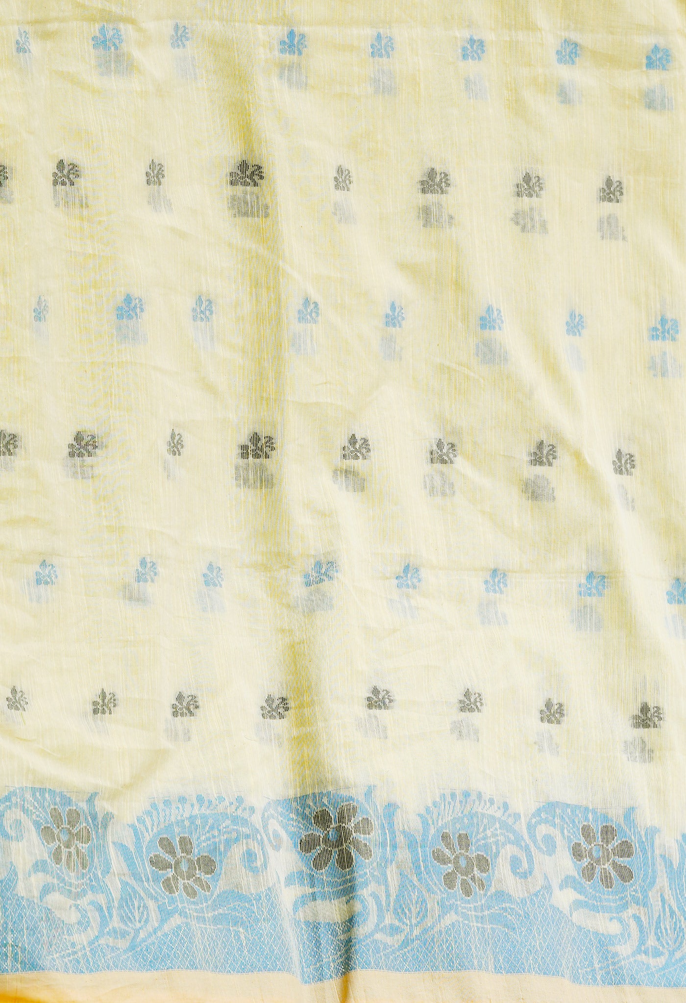 Ivory Pure Handloom Jamdhani Bengal Sico Saree-UNM69422