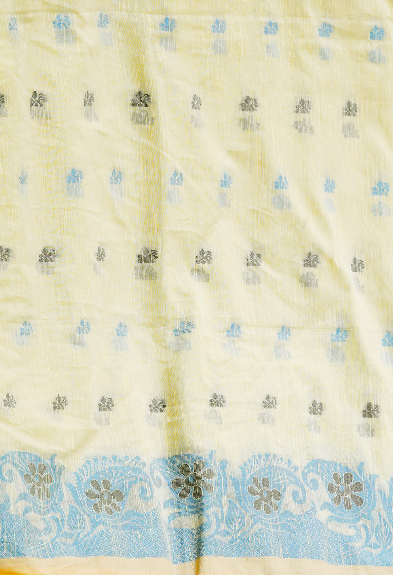 Ivory Pure Handloom Jamdhani Bengal Sico Saree-UNM69422