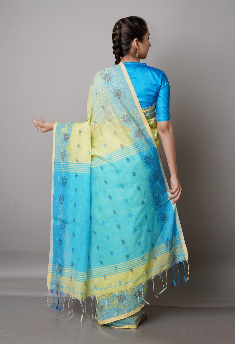 Pale Green Pure Handloom Jamdhani Bengal Sico Saree-UNM69423