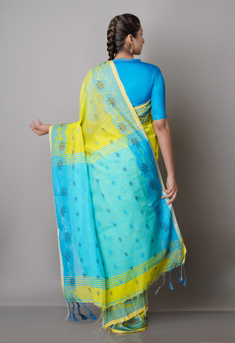 Pastel Green Pure Handloom Jamdhani Bengal Sico Saree-UNM69424
