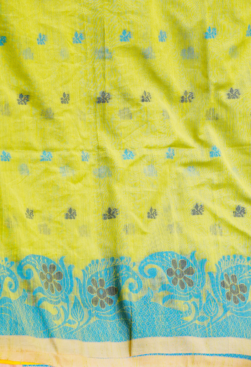 Pastel Green Pure Handloom Jamdhani Bengal Sico Saree-UNM69424