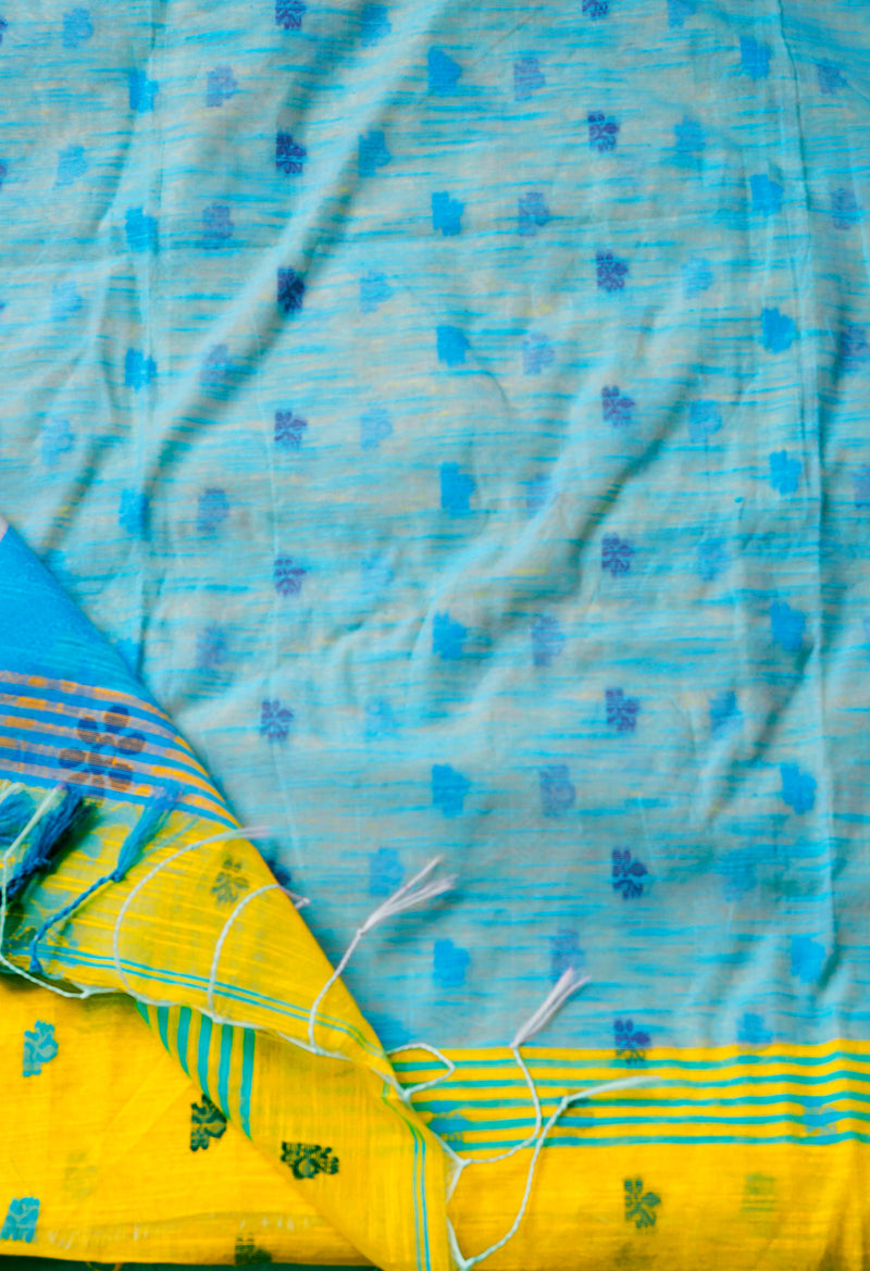 Pastel Green Pure Handloom Jamdhani Bengal Sico Saree-UNM69424