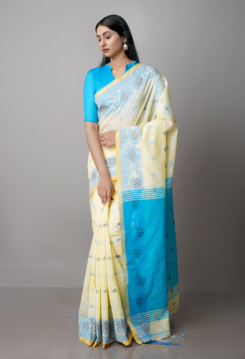 Cream Pure Handloom Jamdhani Bengal Sico Saree-UNM69428