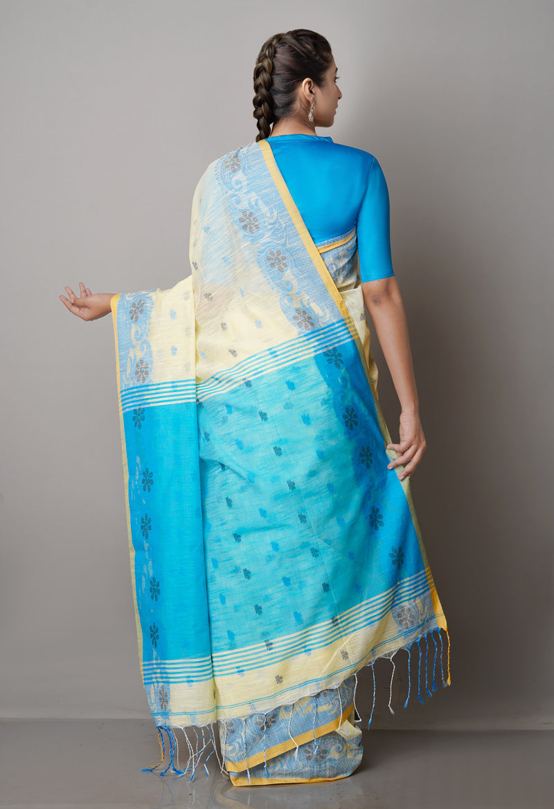 Cream Pure Handloom Jamdhani Bengal Sico Saree-UNM69428