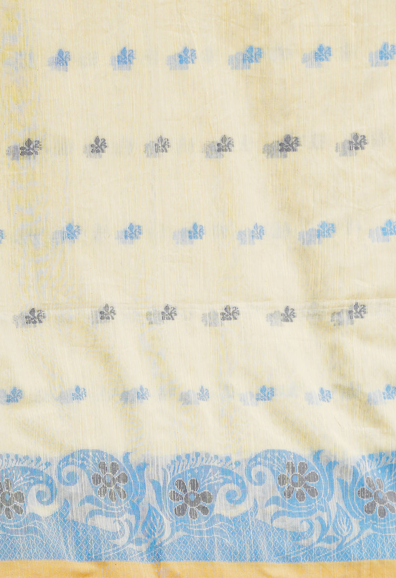 Cream Pure Handloom Jamdhani Bengal Sico Saree-UNM69428