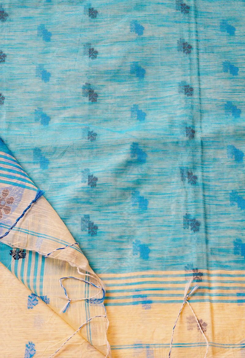 Cream Pure Handloom Jamdhani Bengal Sico Saree-UNM69428