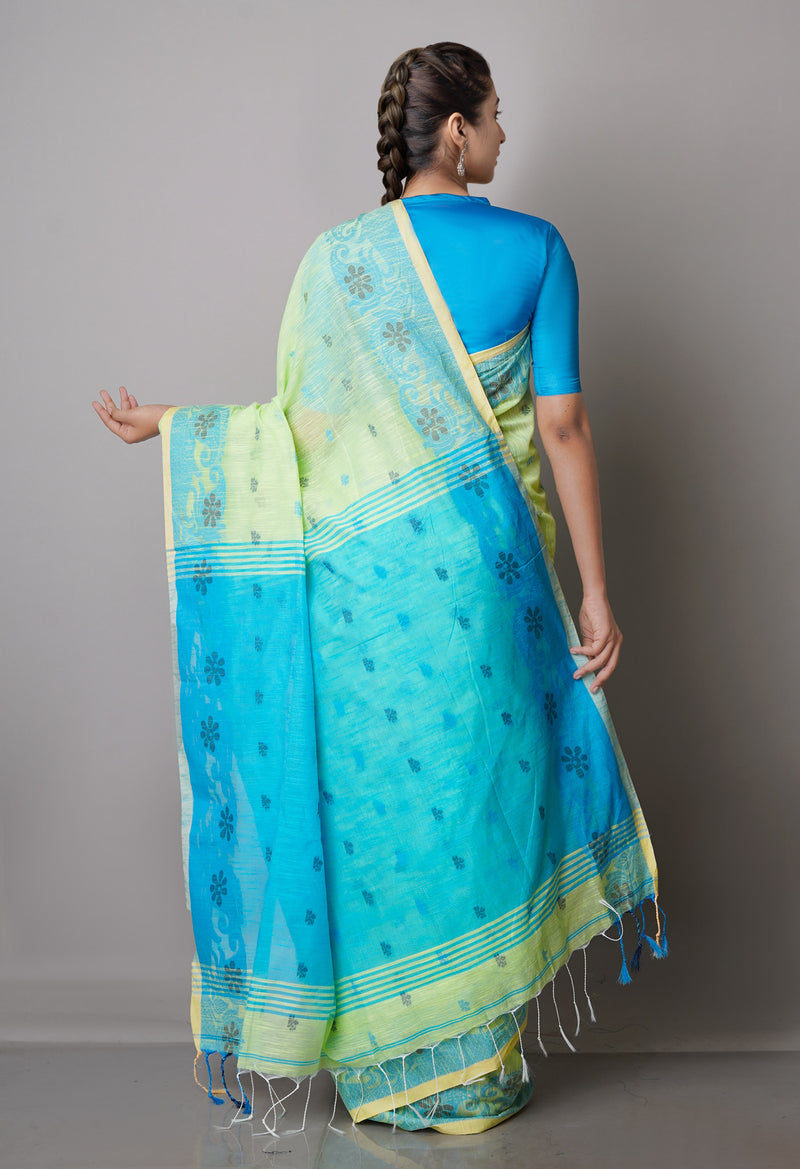 Pastel Green Pure Handloom Jamdhani Bengal Sico Saree-UNM69429