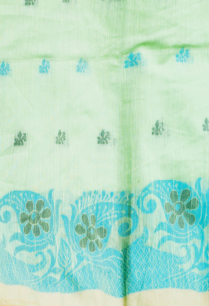 Pastel Green Pure Handloom Jamdhani Bengal Sico Saree-UNM69429