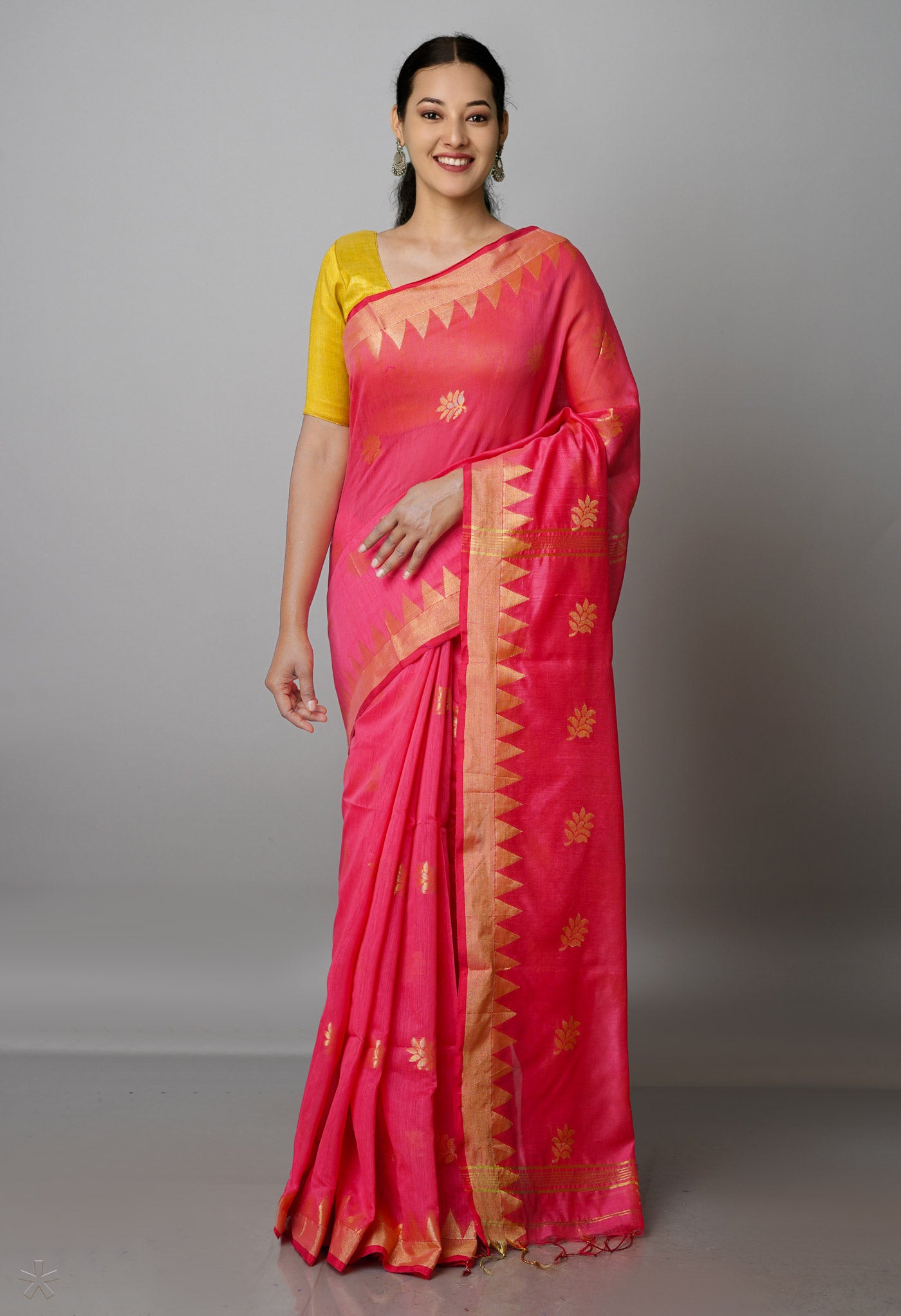 Raspberry Red Pure Handloom Jamdhani Bengal Sico Saree-UNM69431