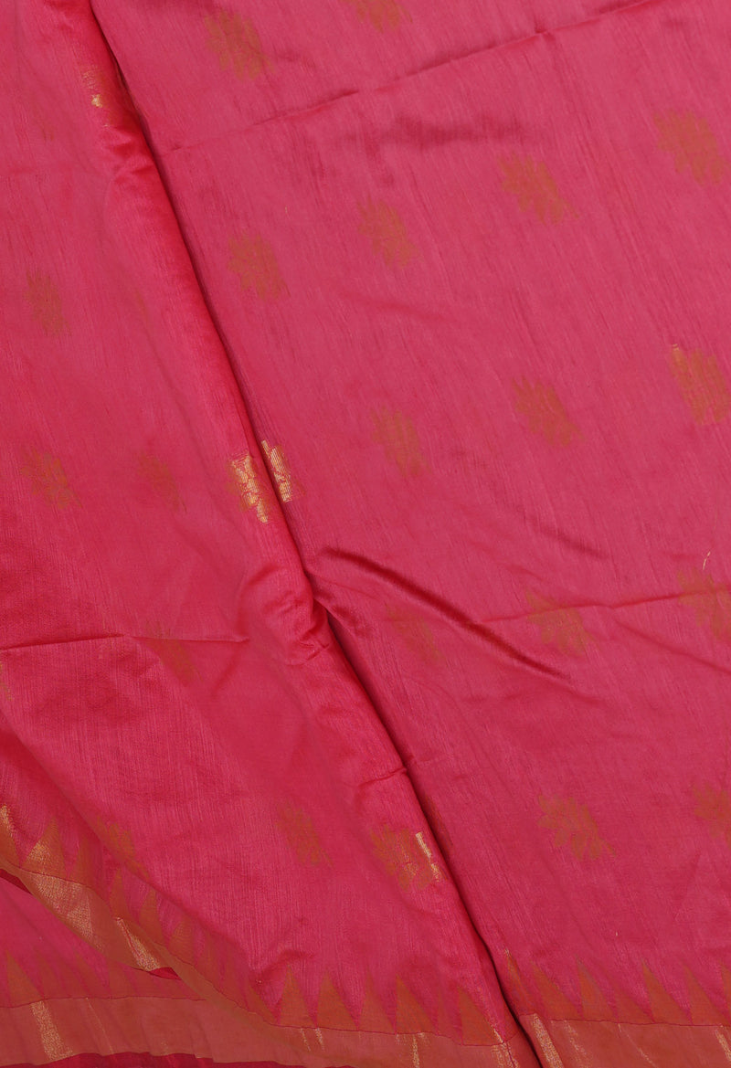 Raspberry Red Pure Handloom Jamdhani Bengal Sico Saree-UNM69431