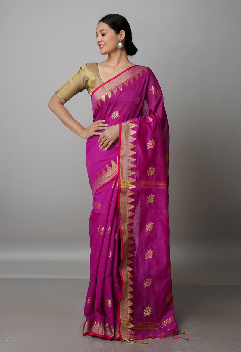 Purple Pure Handloom Jamdhani Bengal Sico Saree-UNM69433