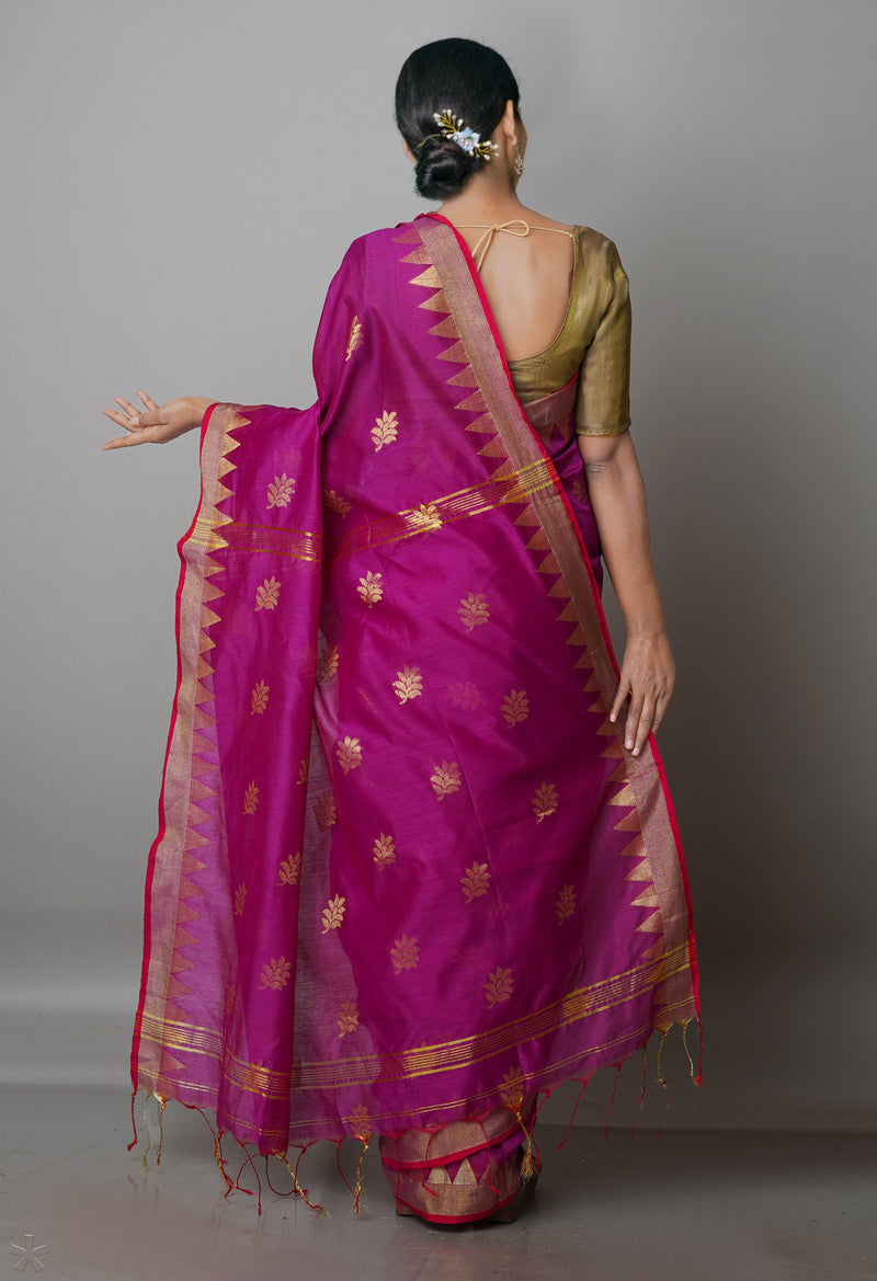 Purple Pure Handloom Jamdhani Bengal Sico Saree-UNM69433