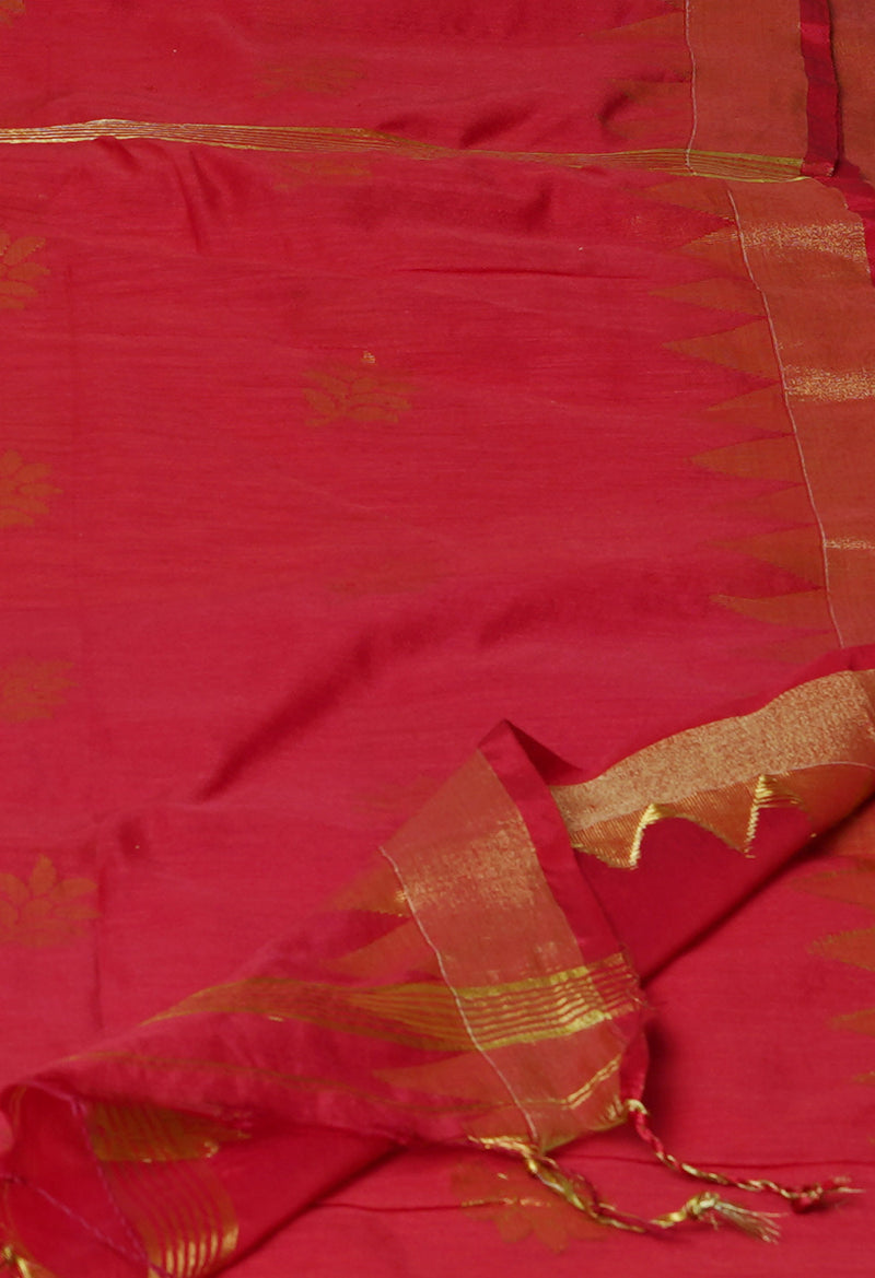 Candy Red Pure Handloom Jamdhani Bengal Sico Saree-UNM69435