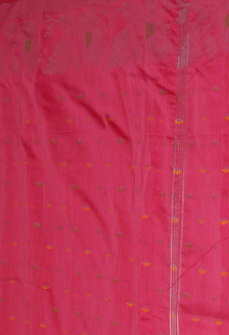 Raspberry Red Pure Handloom Jamdhani Bengal Sico Saree-UNM69439