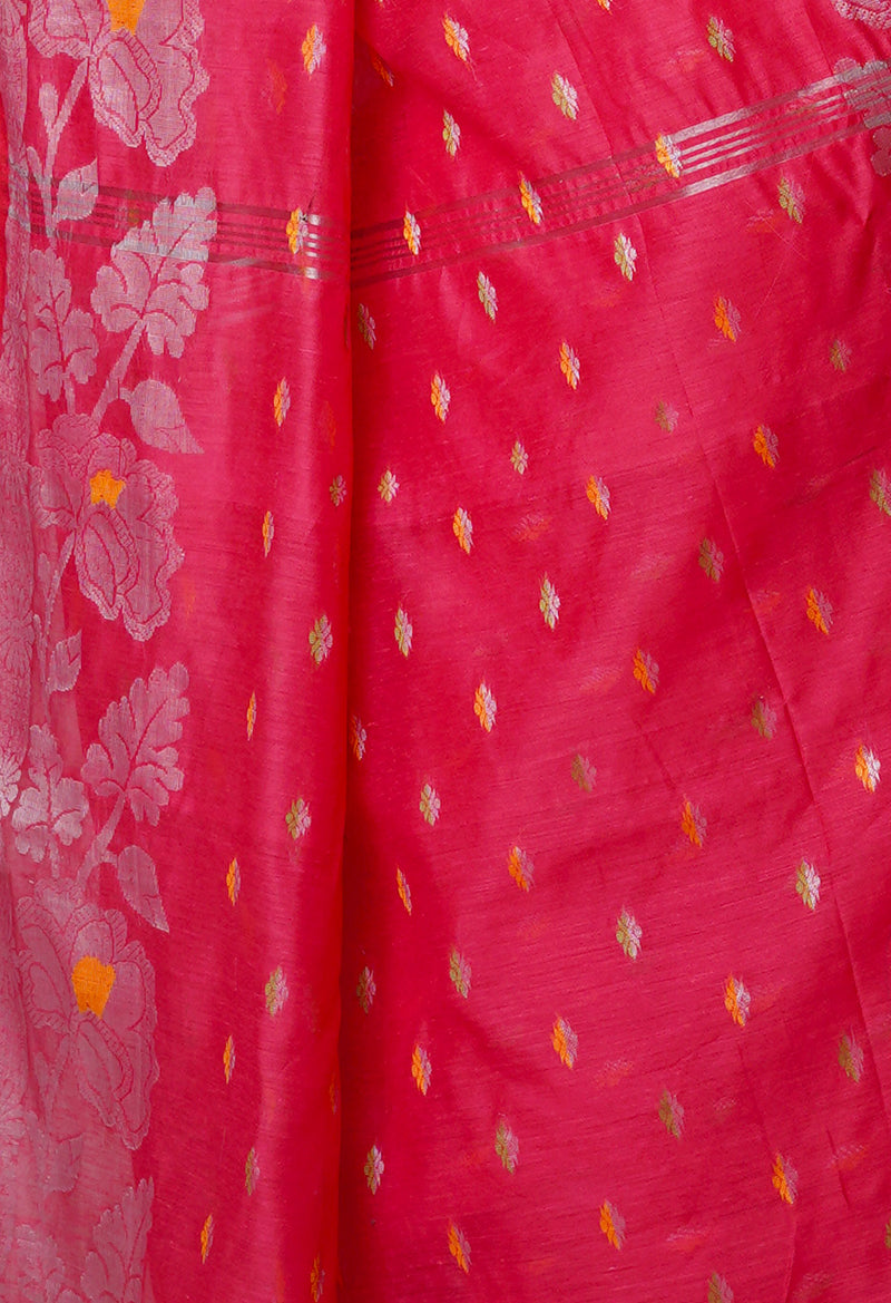 Raspberry Red Pure Handloom Jamdhani Bengal Sico Saree-UNM69439