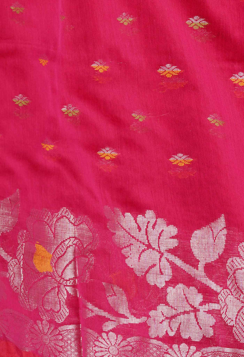 Magenta Pink Pure Handloom Jamdhani Bengal Sico Saree-UNM69441
