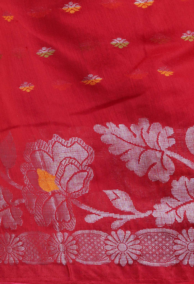 Candy Red Pure Handloom Jamdhani Bengal Sico Saree-UNM69442