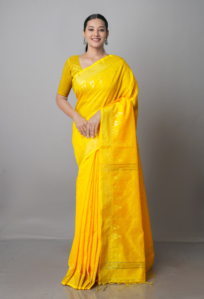 Yellow Pure Handloom Jamdhani Bengal Sico Saree-UNM69444