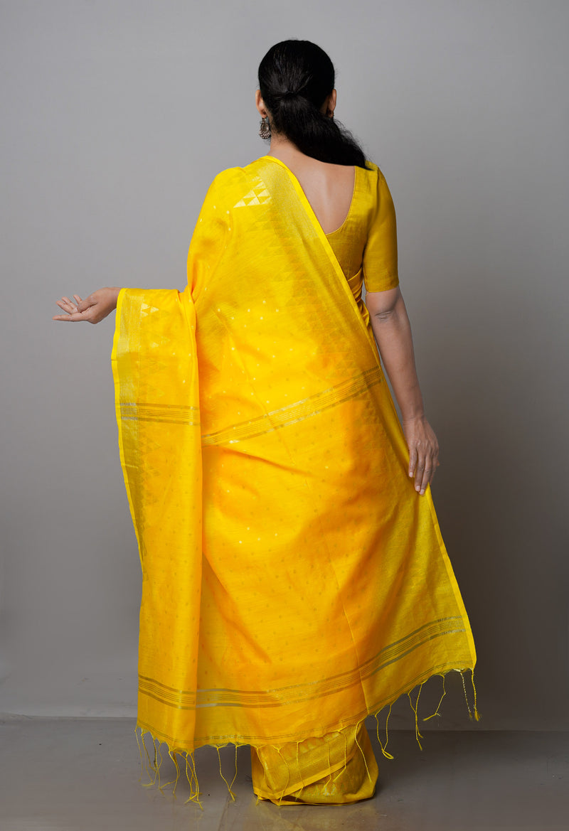 Yellow Pure Handloom Jamdhani Bengal Sico Saree-UNM69444