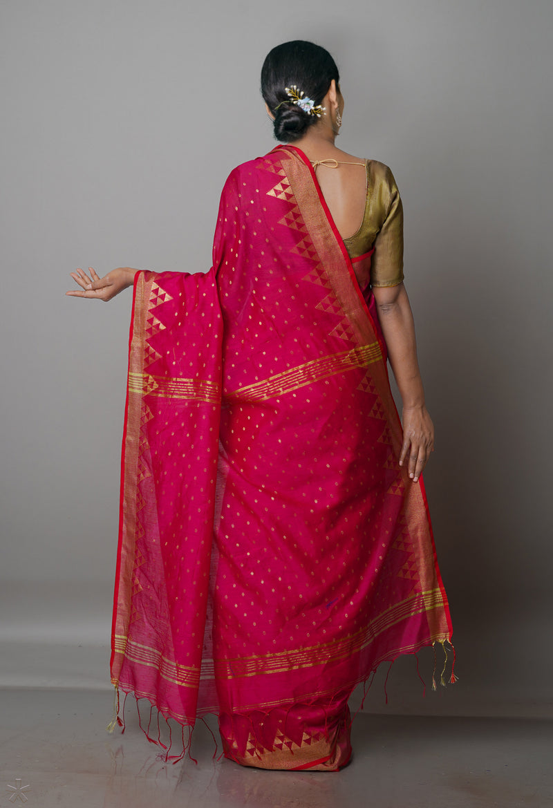 Dark Cornflower Pink Pure Handloom Jamdhani Bengal Sico Saree-UNM69445