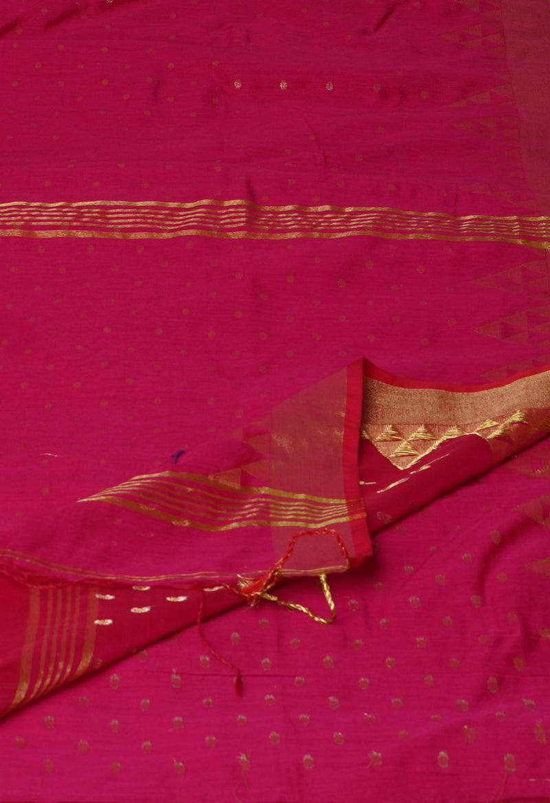 Dark Cornflower Pink Pure Handloom Jamdhani Bengal Sico Saree-UNM69445