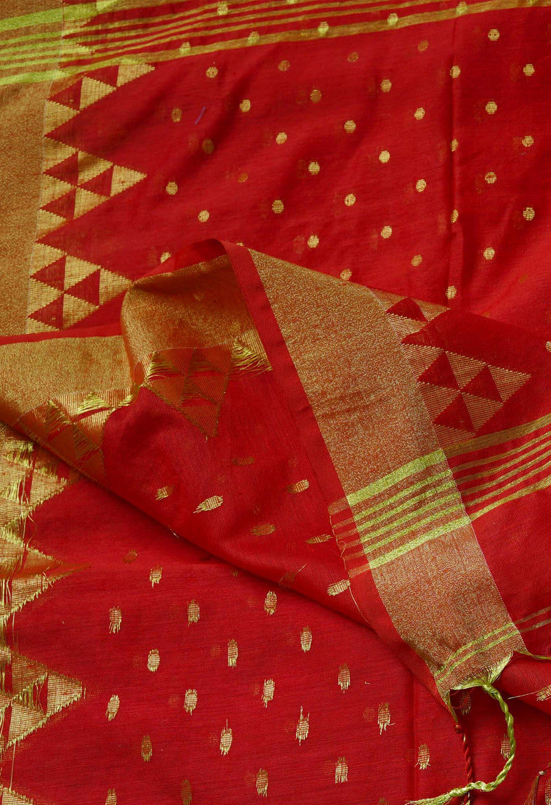 Candy Red Pure Handloom Jamdhani Bengal Sico Saree-UNM69449