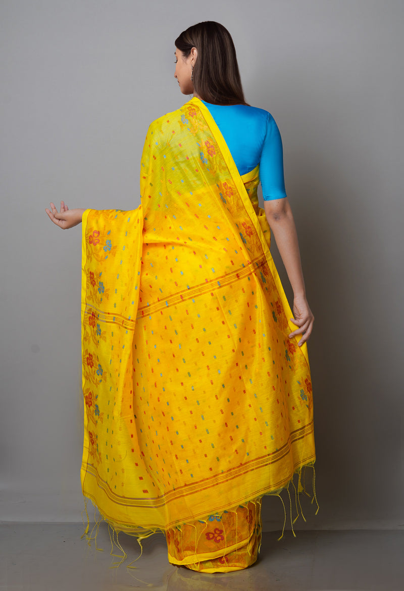 Yellow Pure Handloom Jamdhani Bengal Sico Saree-UNM69453