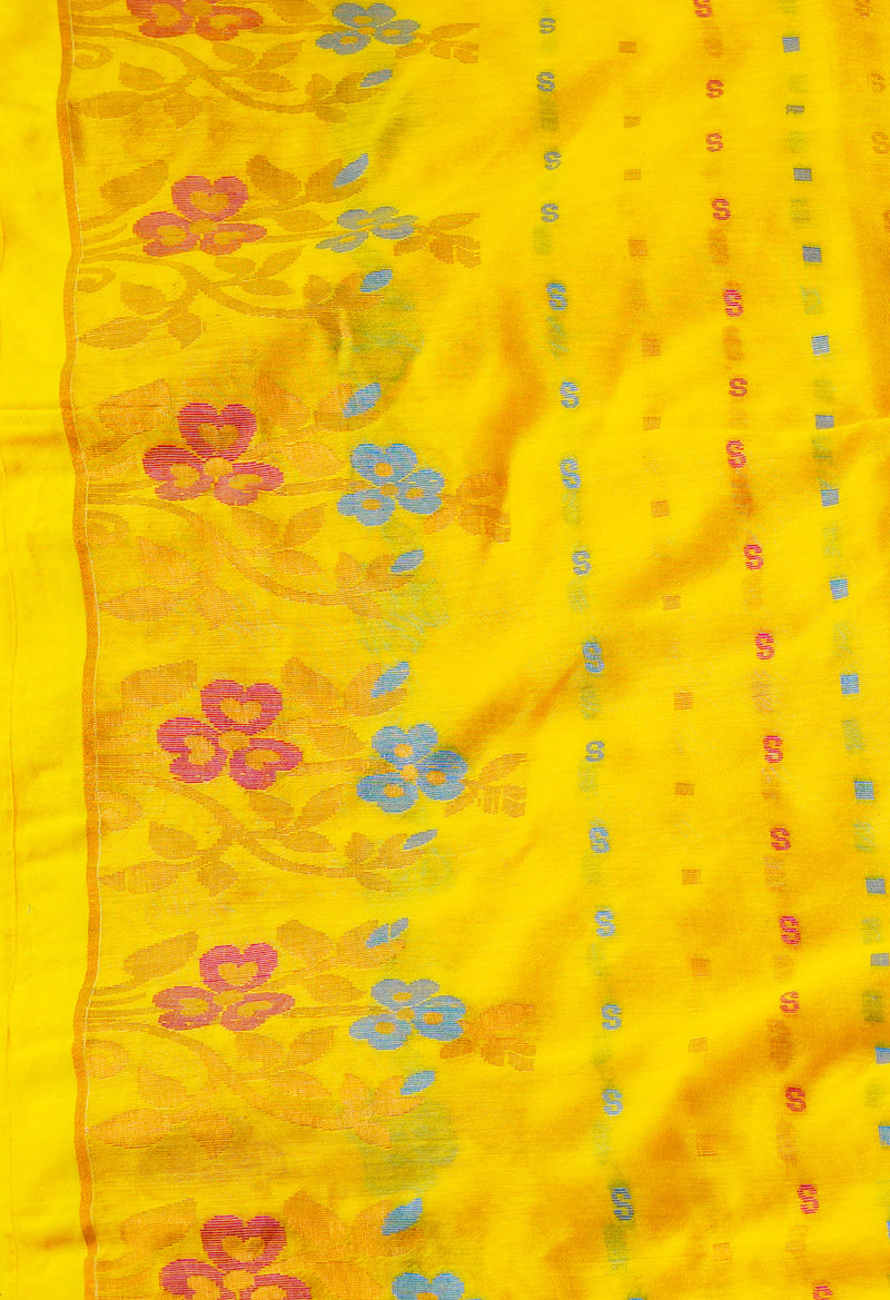 Yellow Pure Handloom Jamdhani Bengal Sico Saree-UNM69453
