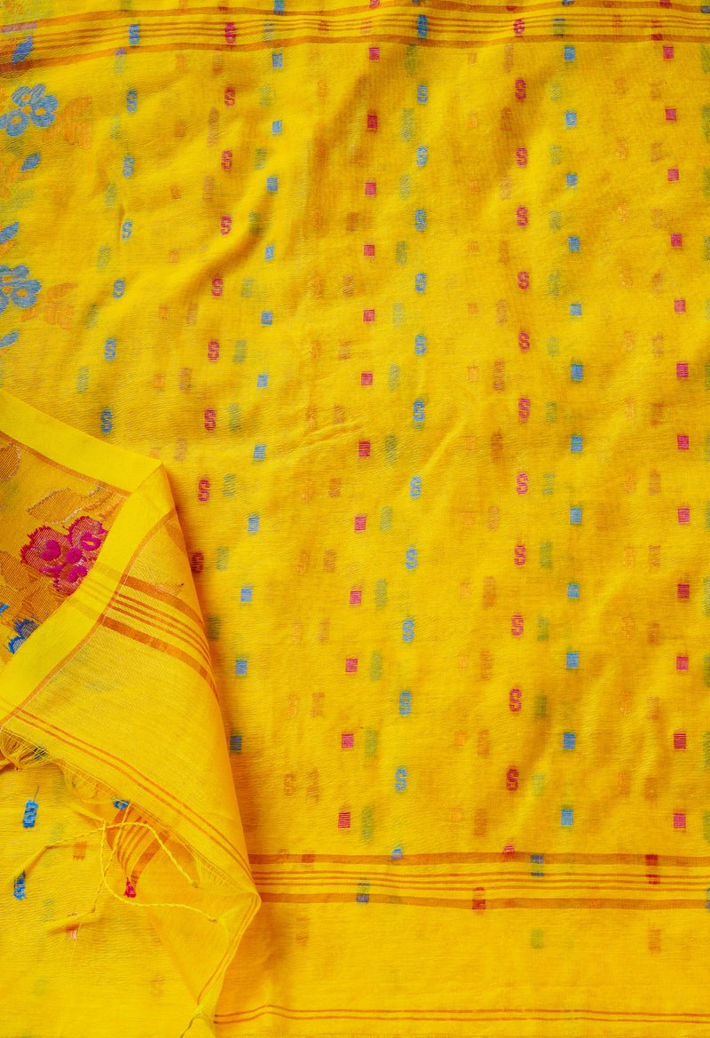 Yellow Pure Handloom Jamdhani Bengal Sico Saree-UNM69453