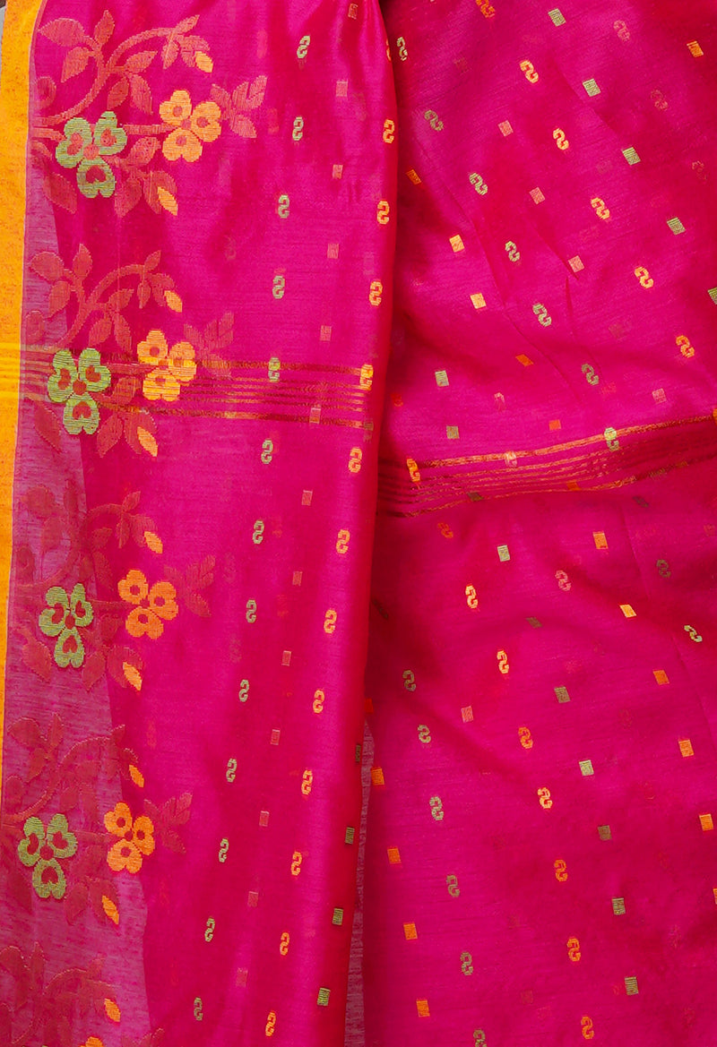 Magenta Pink Pure Handloom Jamdhani Bengal Sico Saree-UNM69455