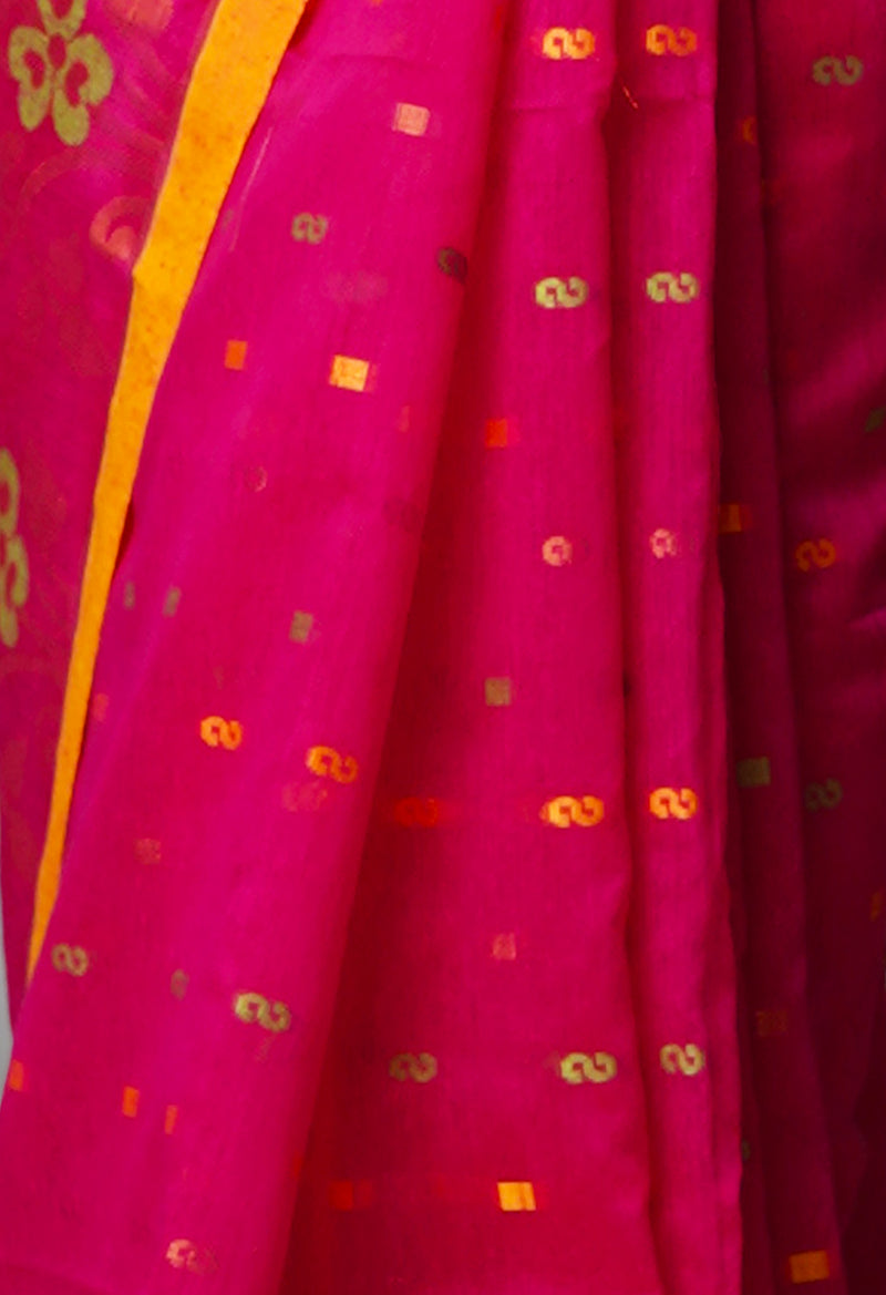 Magenta Pink Pure Handloom Jamdhani Bengal Sico Saree-UNM69455