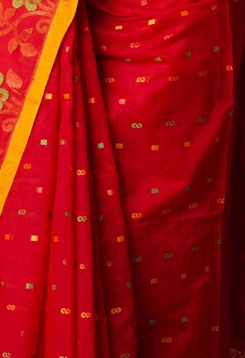 Candy Red Pure Handloom Jamdhani Bengal Sico Saree-UNM69456