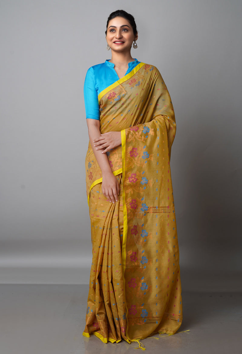 Tortilla Brown Pure Handloom Jamdhani Bengal Sico Saree-UNM69457