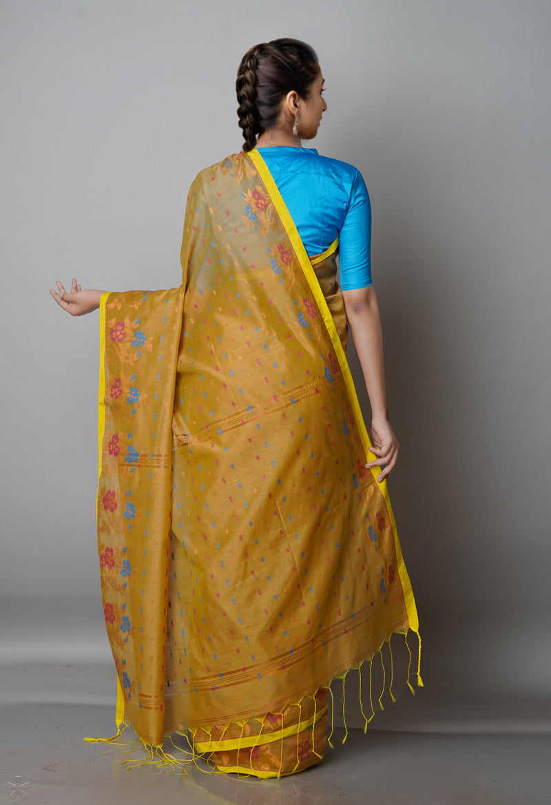Tortilla Brown Pure Handloom Jamdhani Bengal Sico Saree-UNM69457