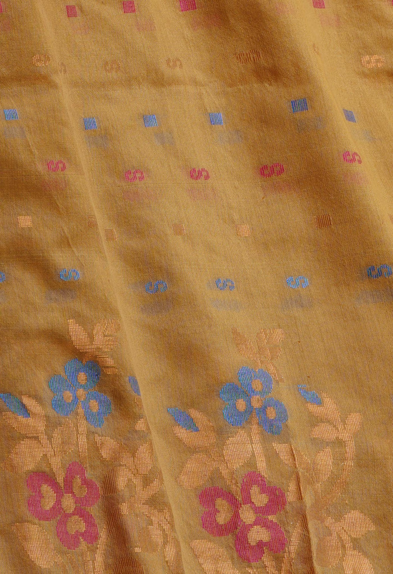 Tortilla Brown Pure Handloom Jamdhani Bengal Sico Saree-UNM69457