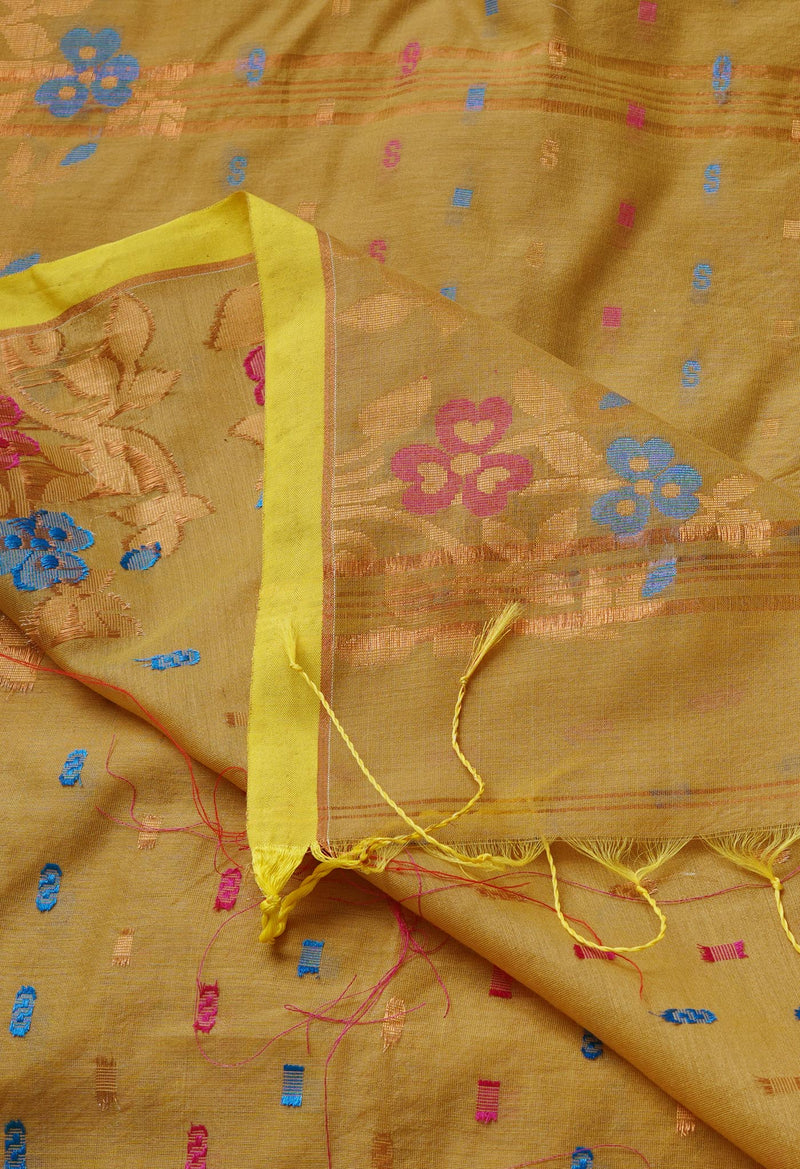 Tortilla Brown Pure Handloom Jamdhani Bengal Sico Saree-UNM69457