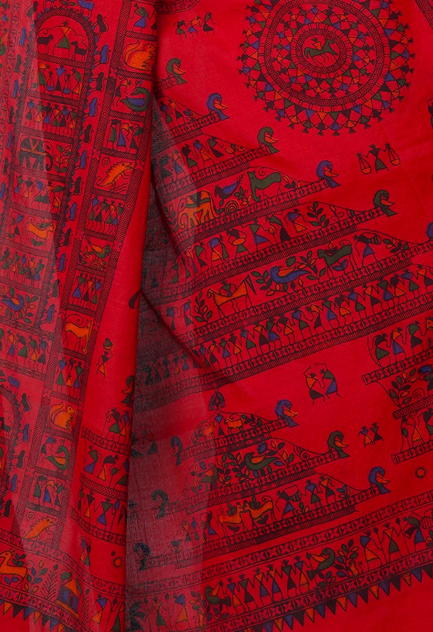 Candy Red Pure Handloom Jamdhani Bengal Cotton Saree-UNM69471
