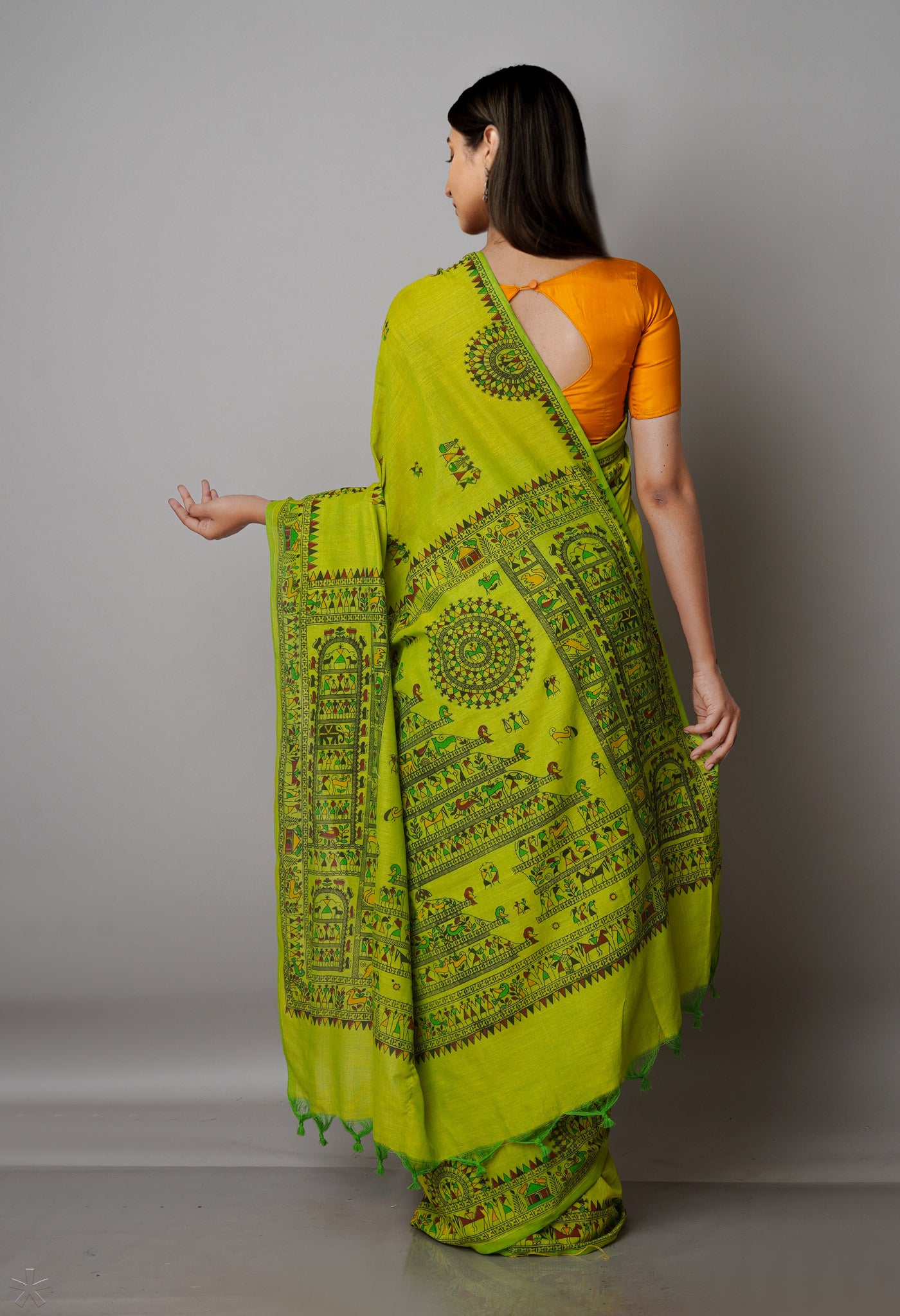 Parrot Green Pure Handloom Jamdhani Bengal Cotton Saree-UNM69464