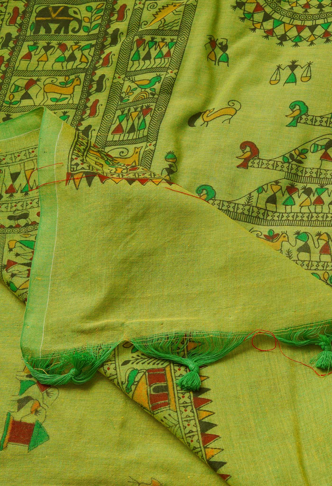 Parrot Green Pure Handloom Jamdhani Bengal Cotton Saree-UNM69464