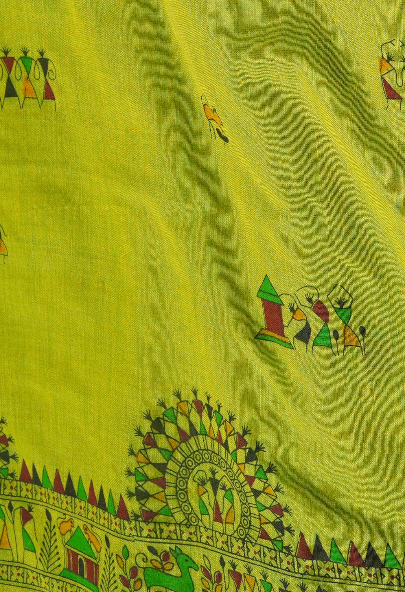 Parrot Green Pure Handloom Jamdhani Bengal Cotton Saree-UNM69464