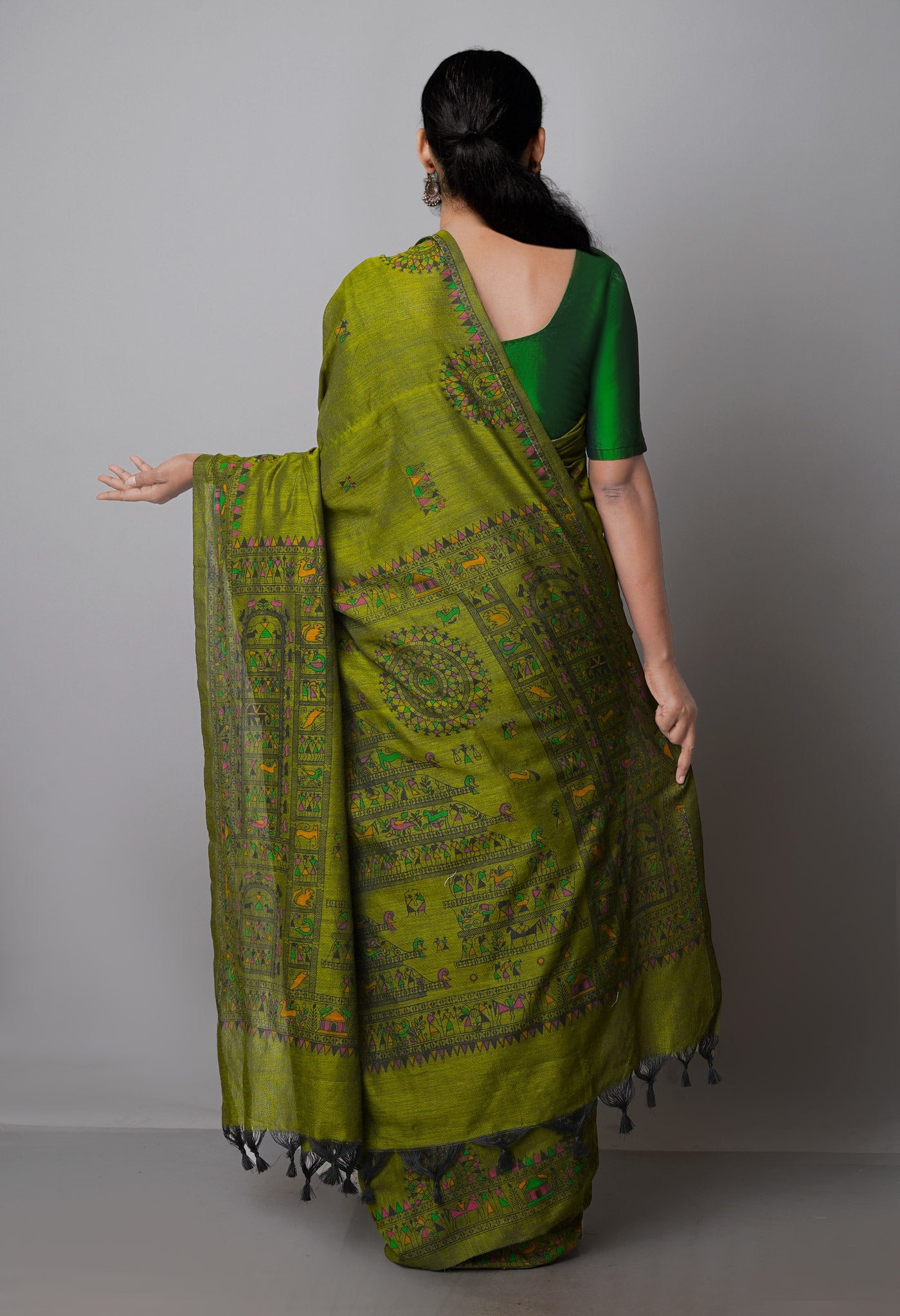 Dark Green Pure Handloom Jamdhani Bengal Cotton Saree-UNM69466